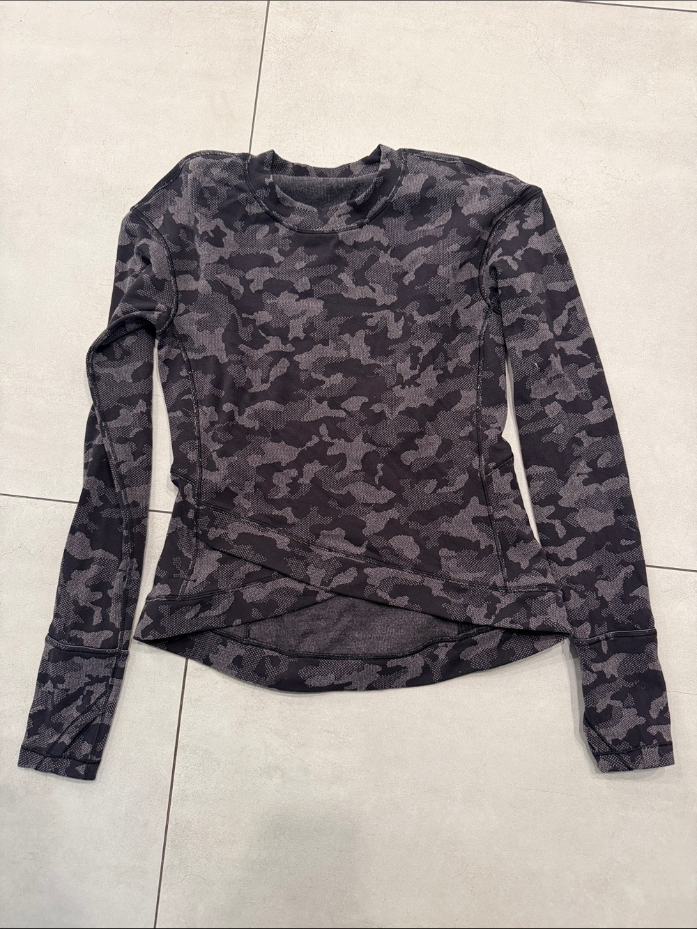 lululemon athletica Black and Gray Camo Long Sleeve Top